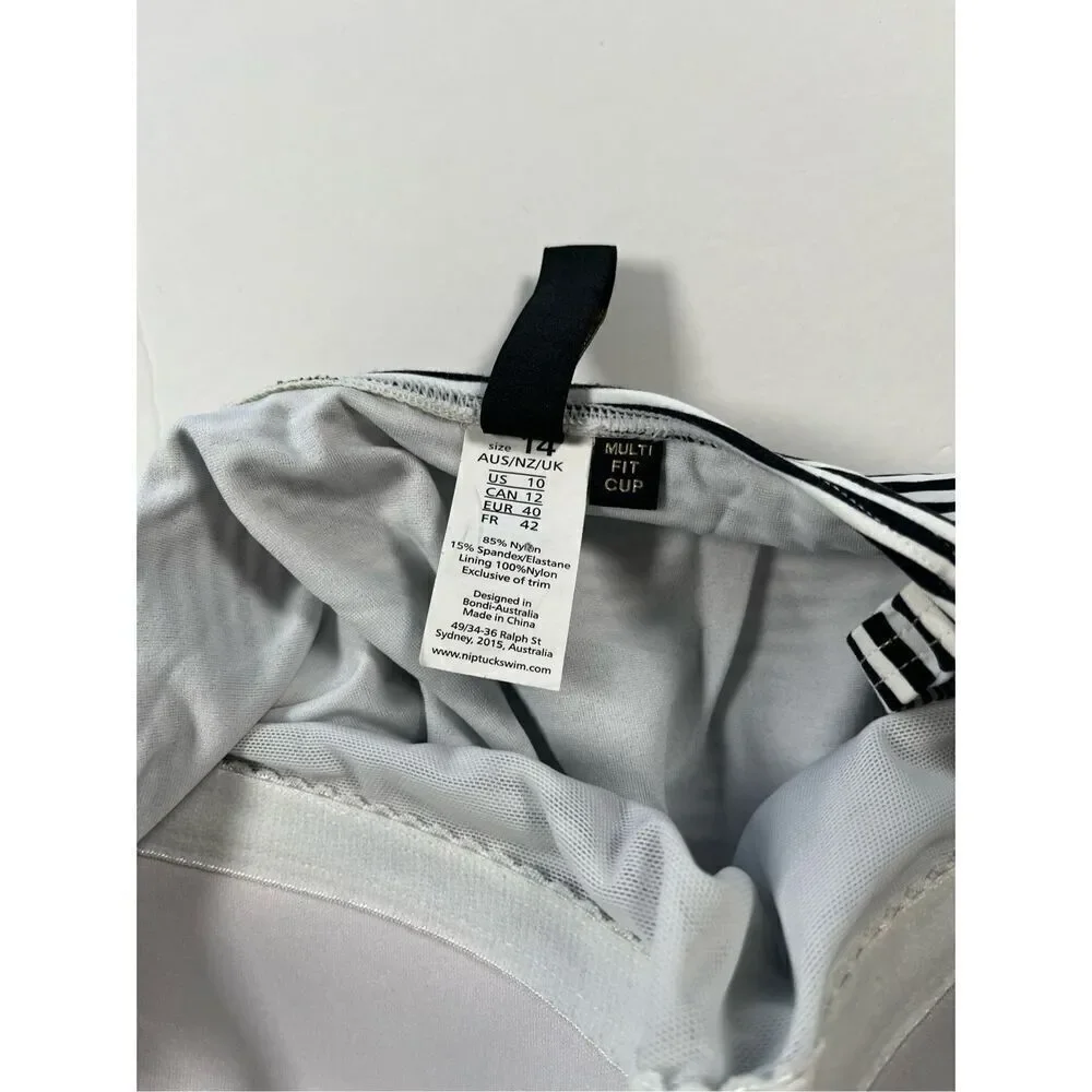 Nip Tuck Sorrento Stripe Joanne Twist Front One Piece Swim Suit Black Size US 10